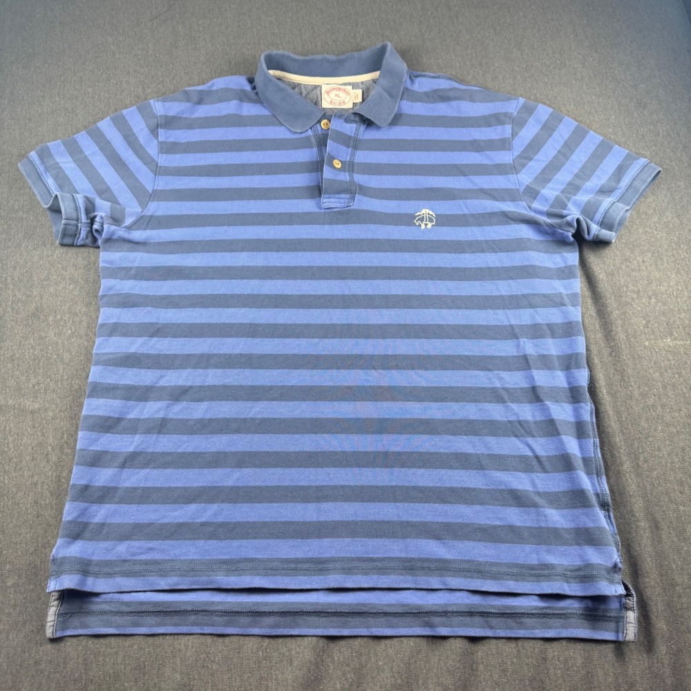 Brooks Brothers Mens XL Blue Striped Pique Polo Shirt Short Sleeve Golden Fleece - Picture 2 of 10